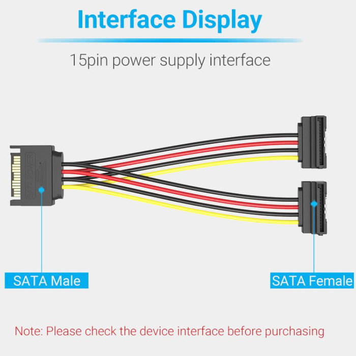 Vention Cable de Alimentación SATA Macho a 2x SATA Hembra 0,15 m Negro KDBBB Vention Cable de Alimentación SATA Macho a 2x SATA Hembra 0,15 m Negro KDBBB